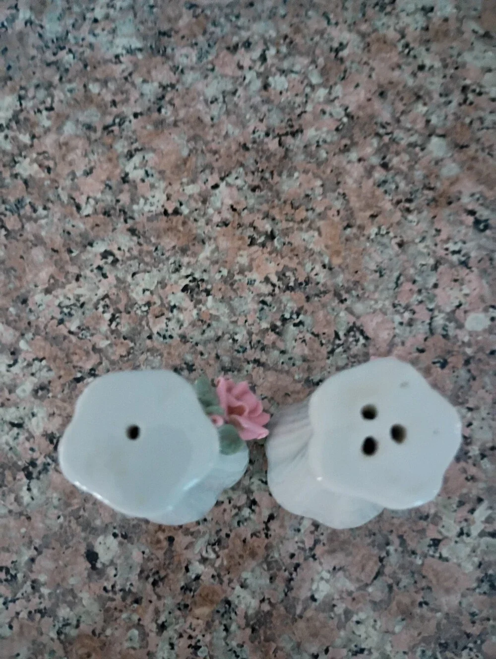Vintage Raised Pink Rose Salt & Pepper Shakers, White Porcelain, Collegecore